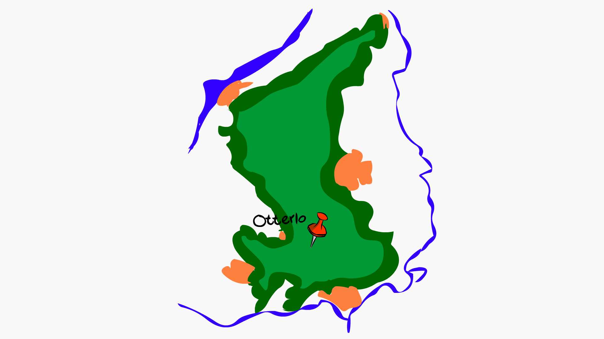 Gestileerde kaart van Nederland met een rode punaise bij Otterlo – locatieindicatie voor Hotel Sterrenberg.